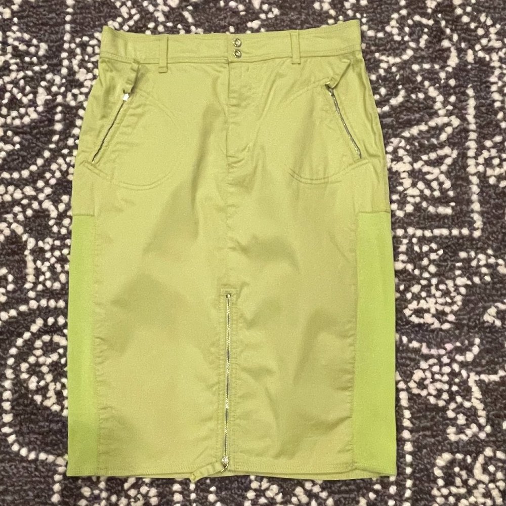 Moschino Jeans Lime Green Zipper Pencil Skirt, Size 8